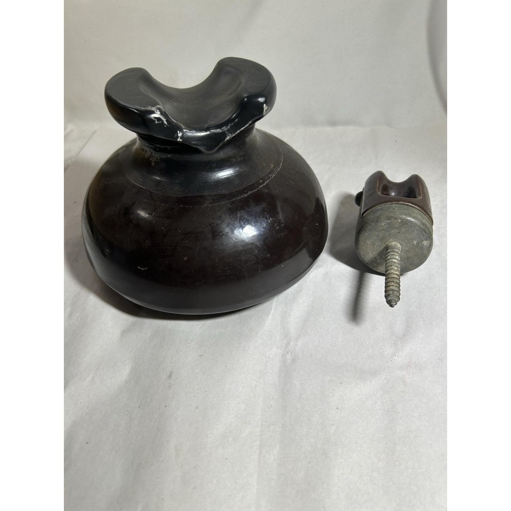 Vintage Large Ceramic Insulator Brown Power Pole Telephone Topper 5"x7" Collect